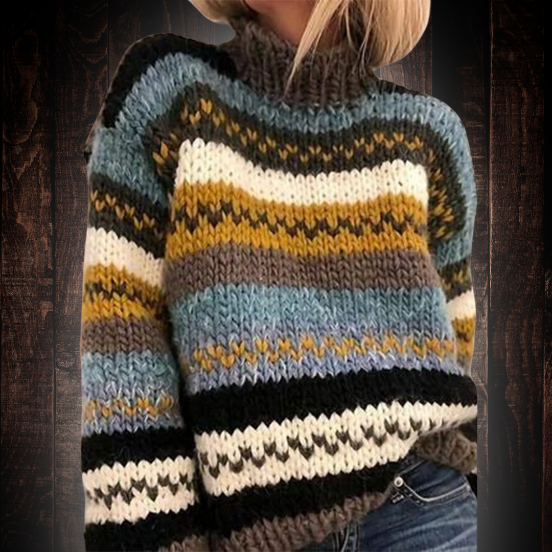 Strickpullover Damen | Streifenmuster & Stehkragen