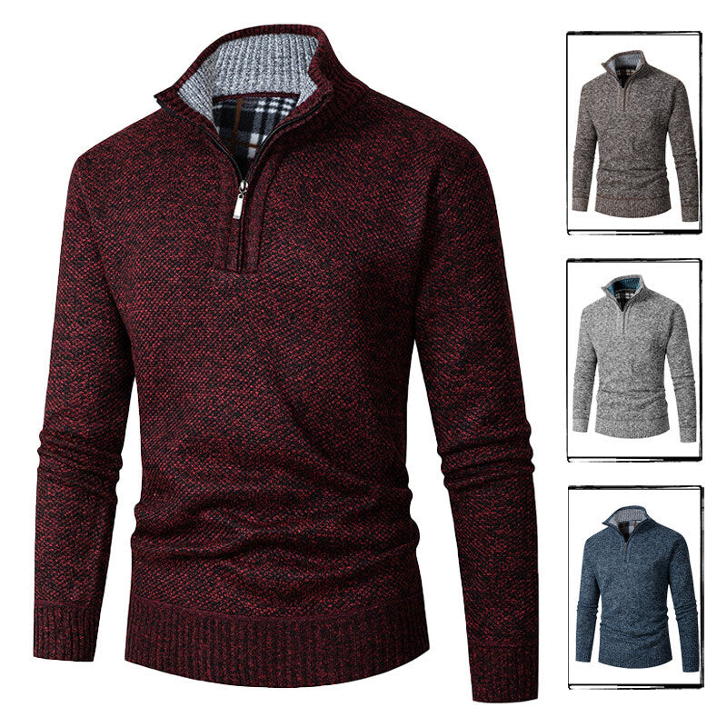Strickpullover Herren | Halbzip mit Kariertem Kragen 1