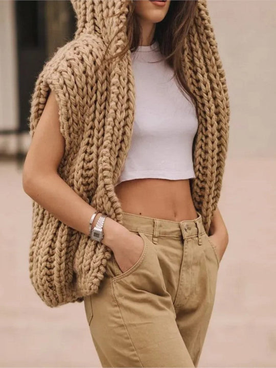 Strickweste Damen | Ärmellos & Kapuze 2
