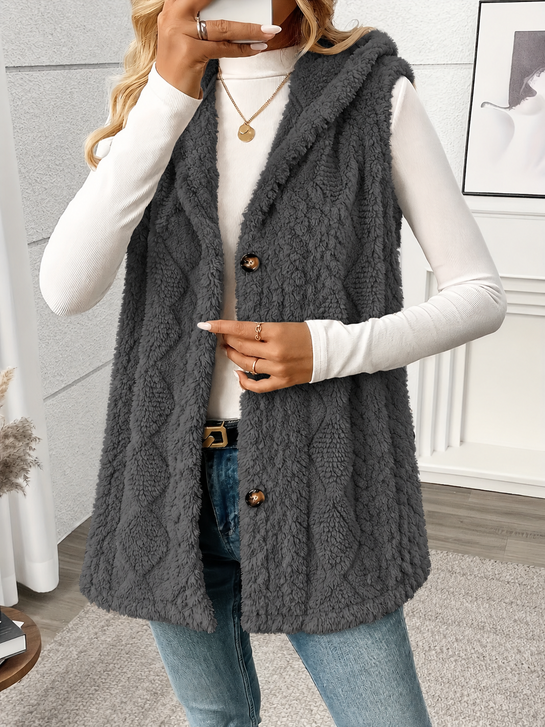 Strickweste Damen | Mit Kapuze & Knopfleiste 10