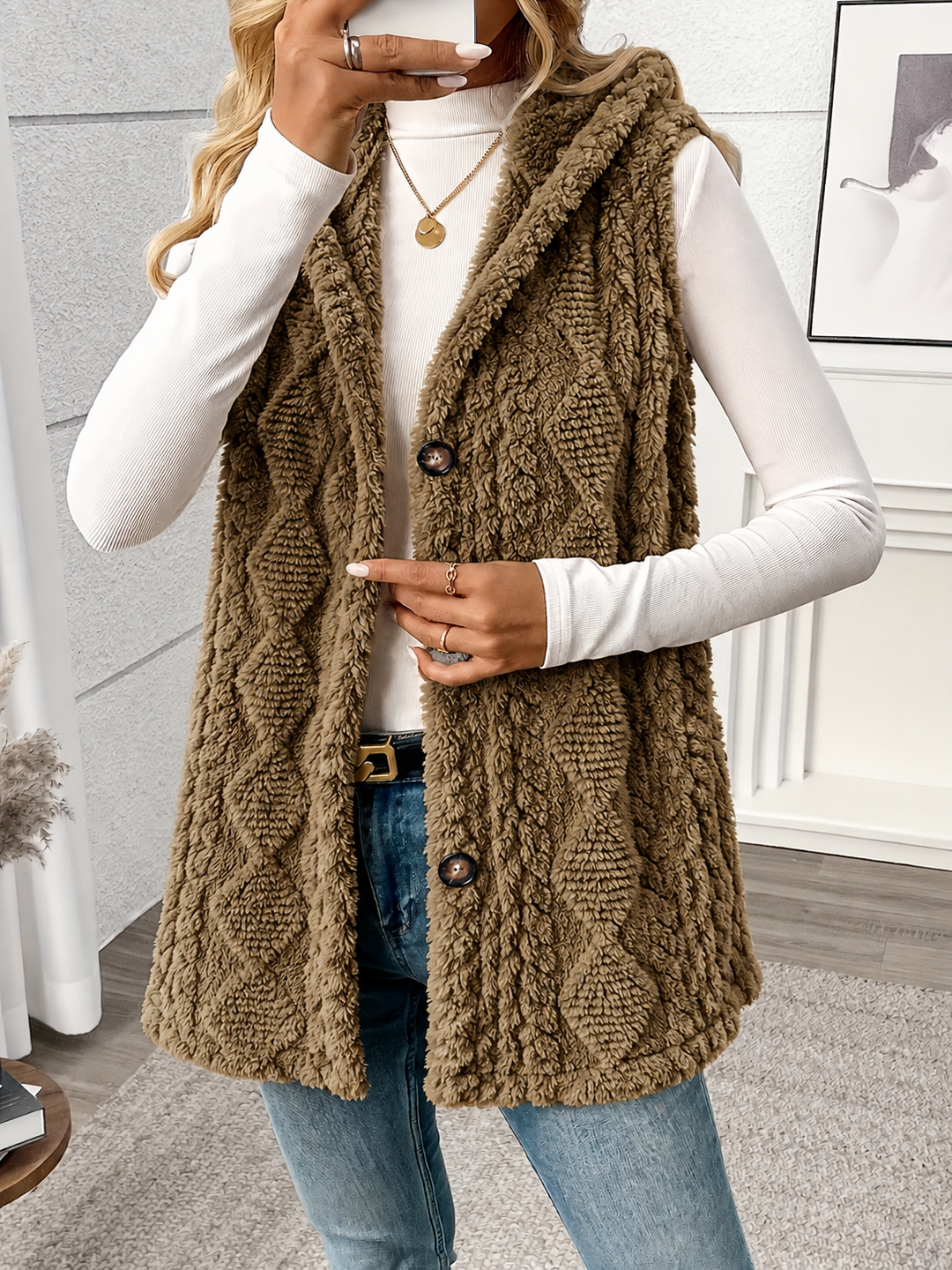 Strickweste Damen | Mit Kapuze & Knopfleiste 15