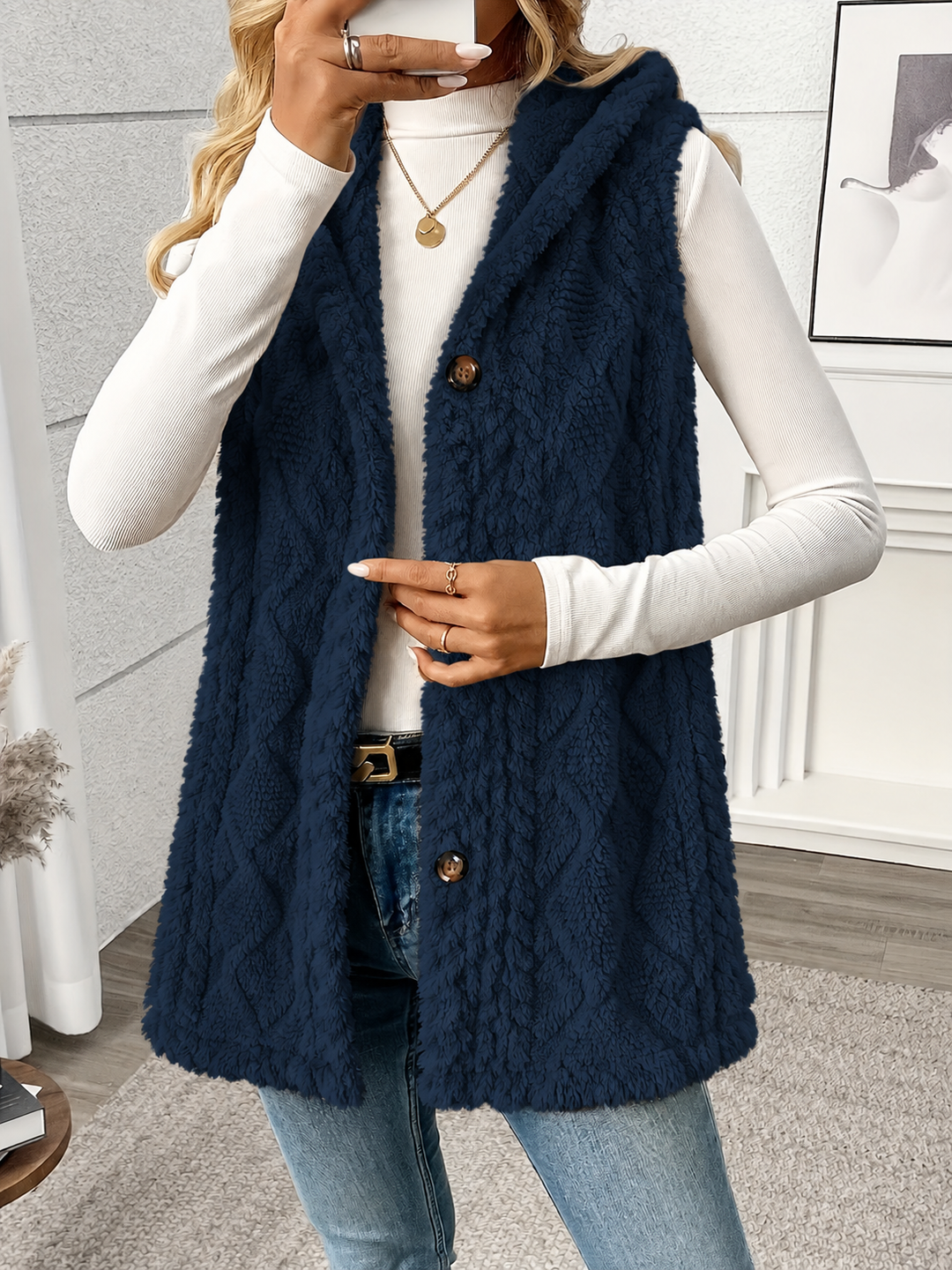 Strickweste Damen | Mit Kapuze & Knopfleiste 17