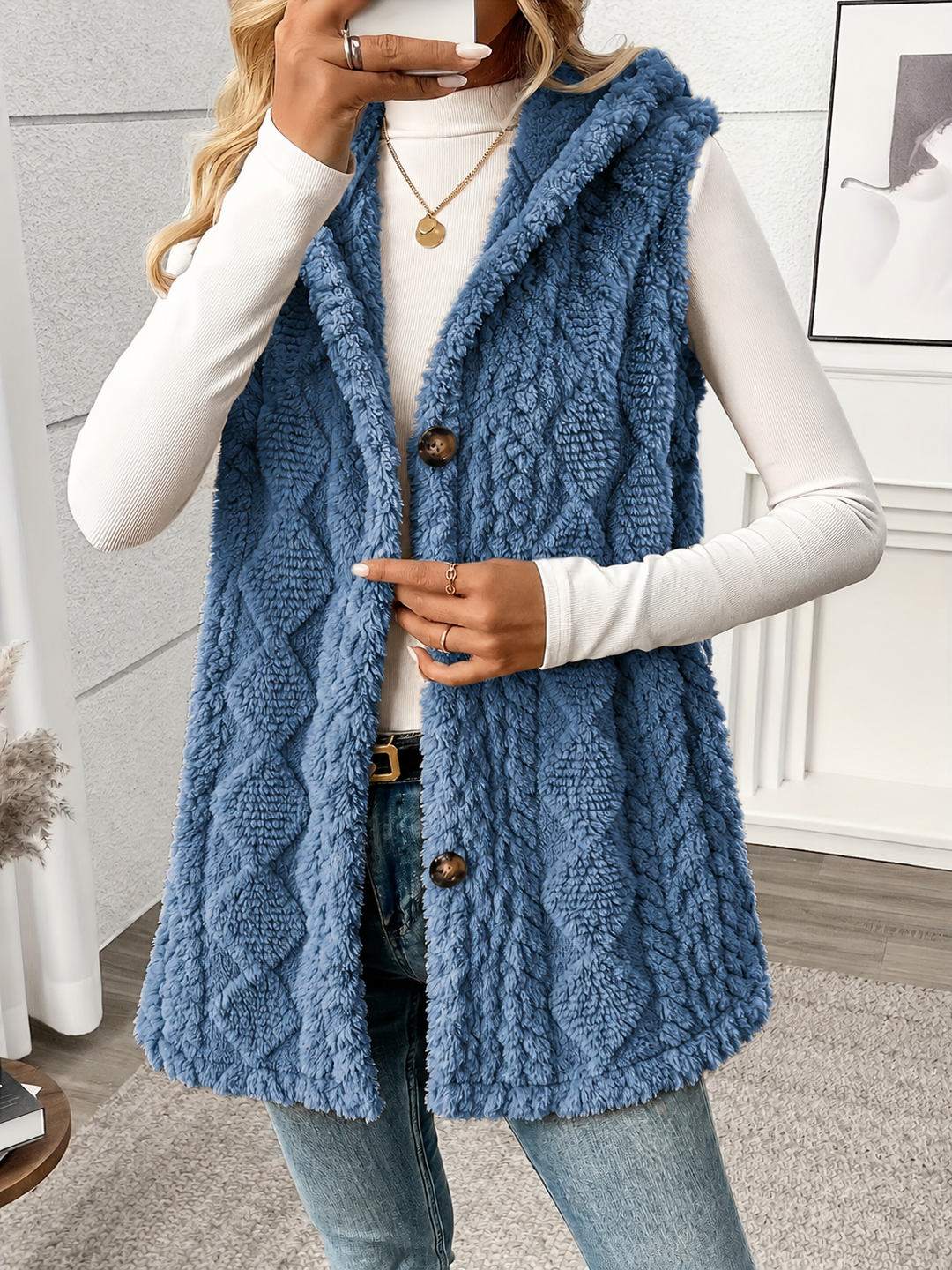 Strickweste Damen | Mit Kapuze & Knopfleiste 18