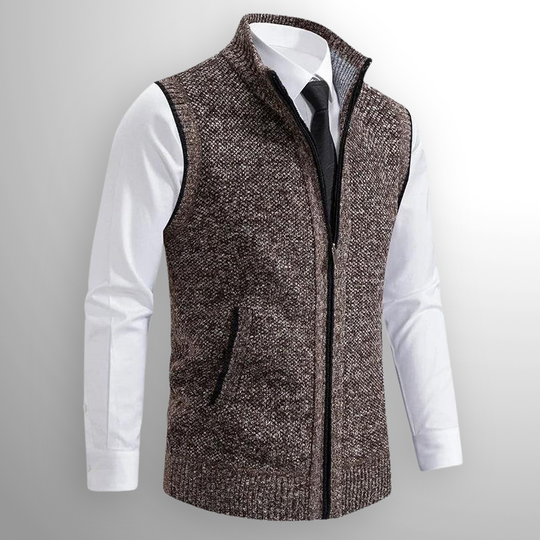 Strickweste Herren | Ärmelose Weste mit Reißverschluss und Stehkragen 4