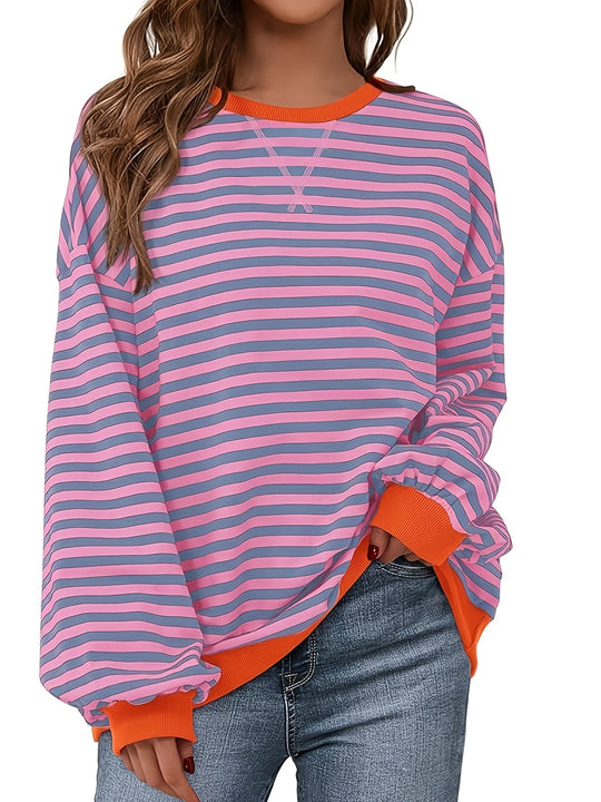 Sweatshirt met ronde hals - Color Block Gestreept Ontwerp & Relaxte Pasvorm 1
