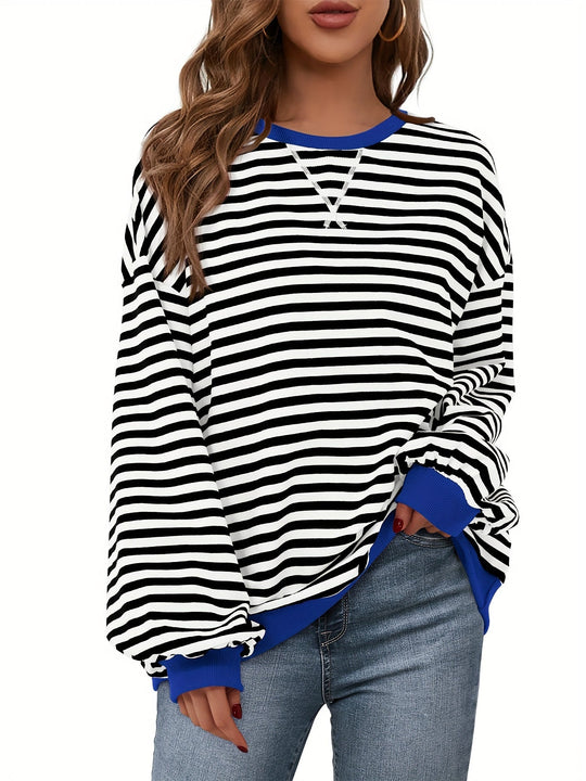 Sweatshirt met ronde hals - Color Block Gestreept Ontwerp & Relaxte Pasvorm 8