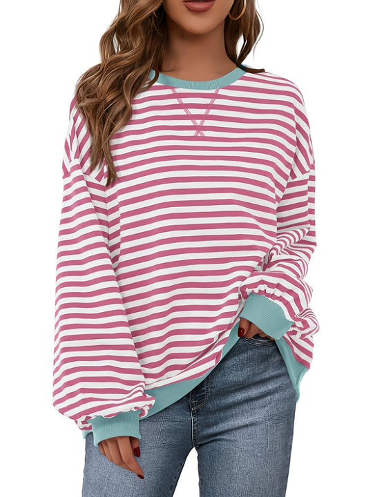 Sweatshirt met ronde hals - Color Block Gestreept Ontwerp & Relaxte Pasvorm 7