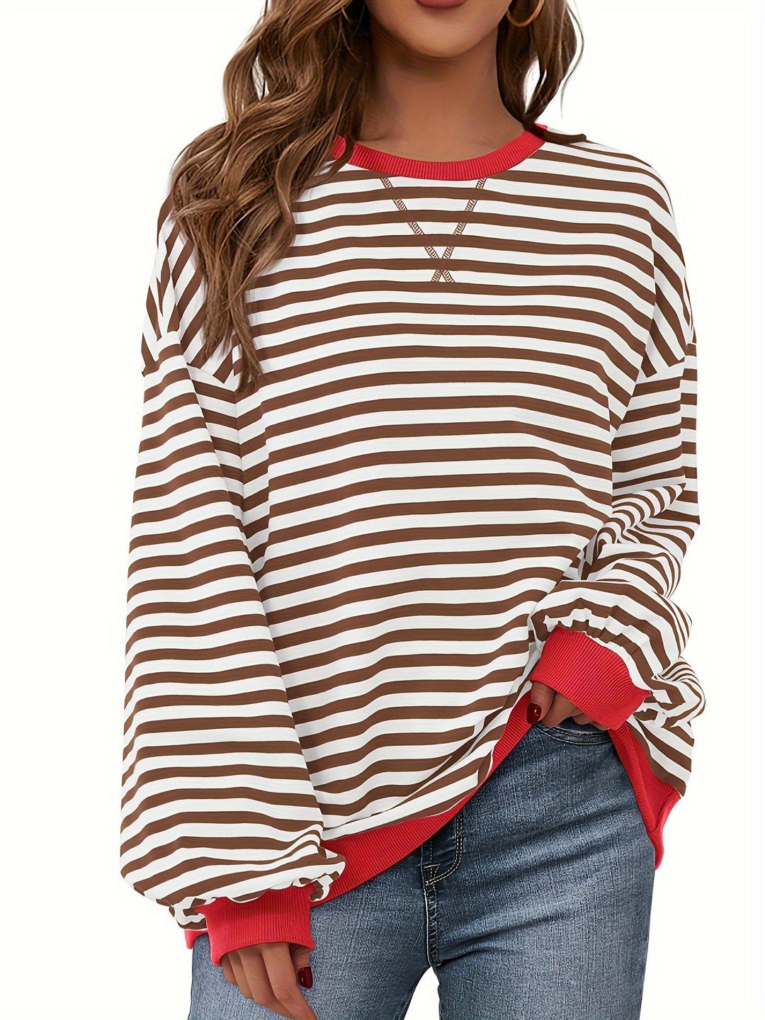 Sweatshirt met ronde hals - Color Block Gestreept Ontwerp & Relaxte Pasvorm 9