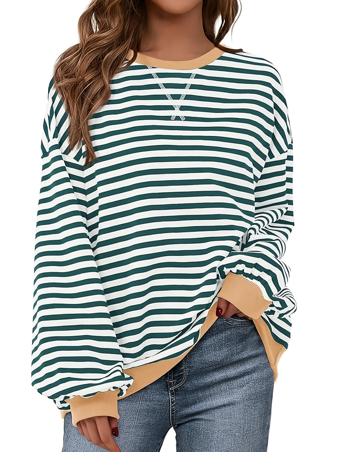 Sweatshirt met ronde hals - Color Block Gestreept Ontwerp & Relaxte Pasvorm 4