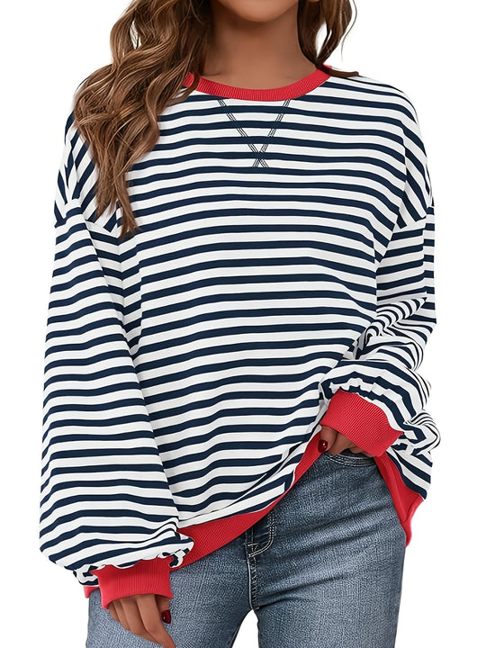 Sweatshirt met ronde hals - Color Block Gestreept Ontwerp & Relaxte Pasvorm 3