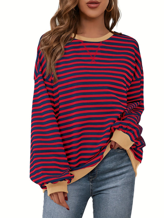 Sweatshirt met ronde hals - Color Block Gestreept Ontwerp & Relaxte Pasvorm 2