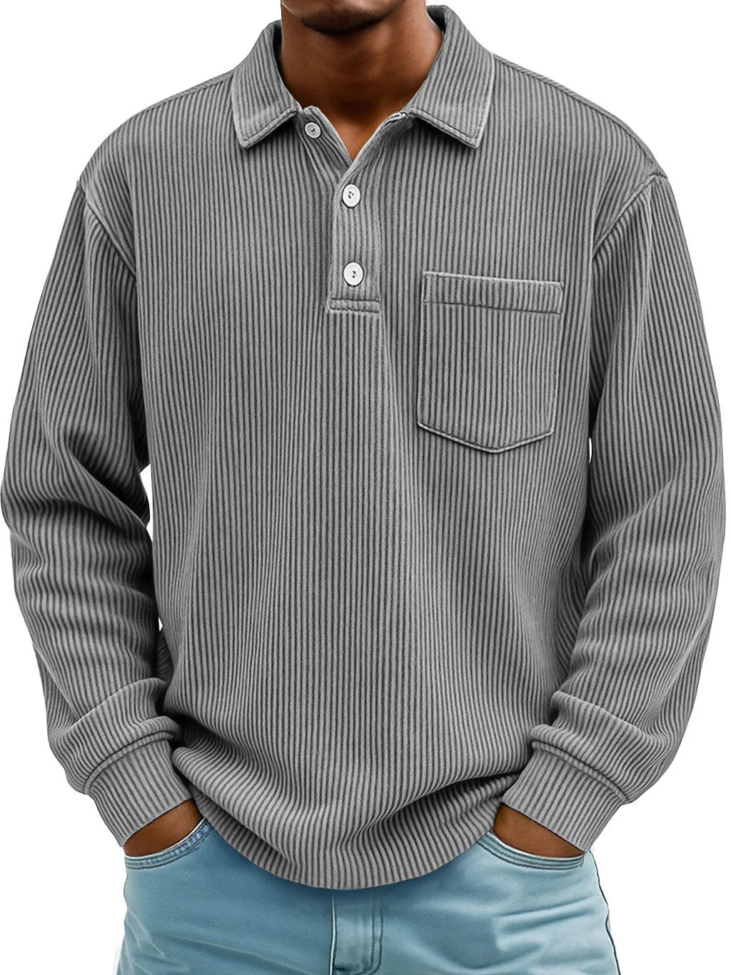 Sweatshirt | Geribde Structuur & Verzorgde Look met Polokraag