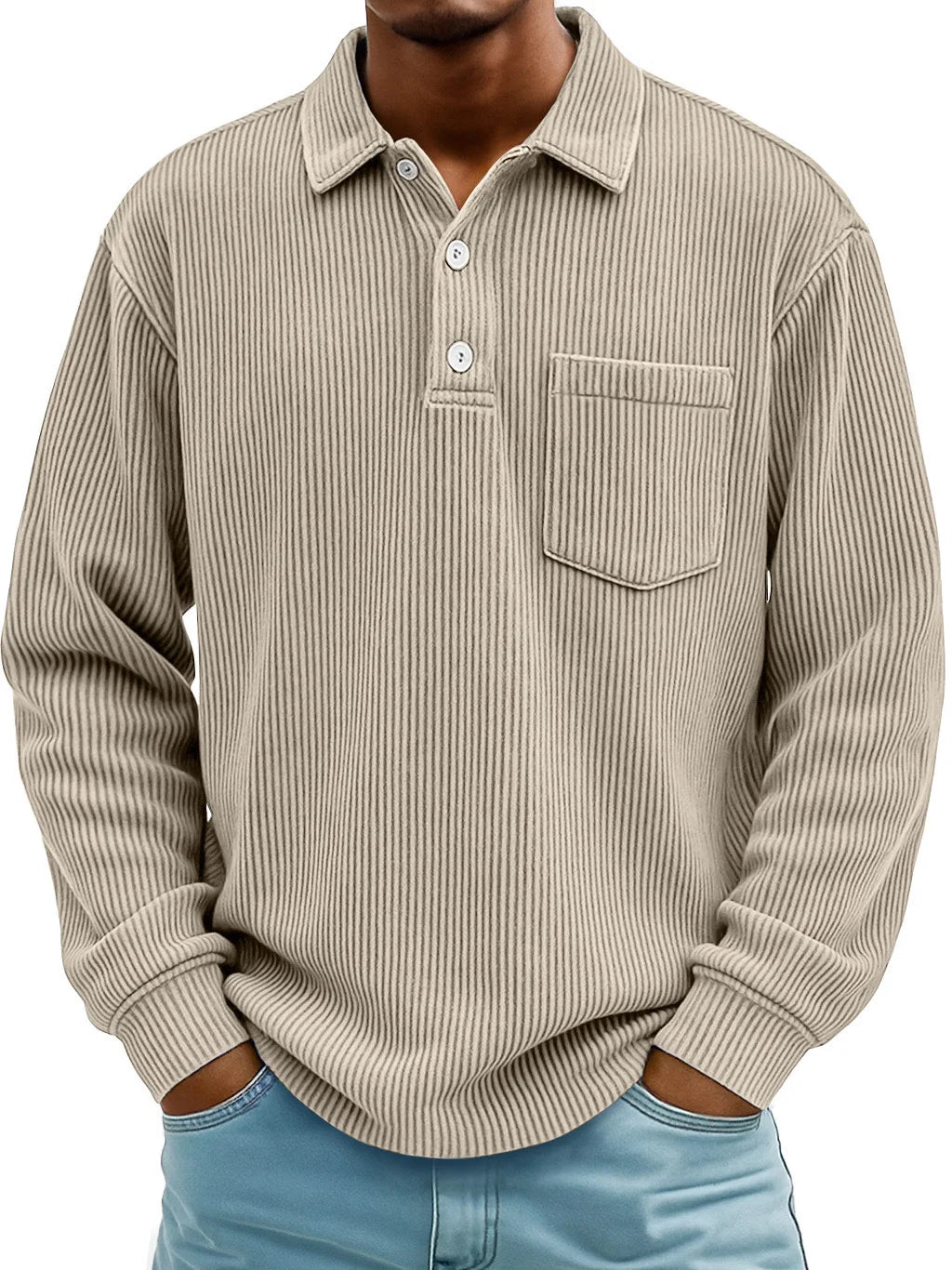 Sweatshirt | Geribde Structuur & Verzorgde Look met Polokraag