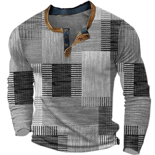 Sweatshirt Heren | Knoopkraag & Patchwork Look