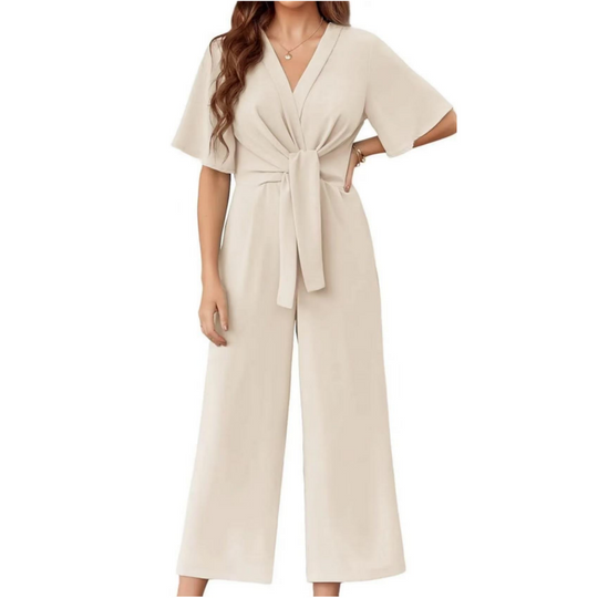 Sylenna - Dames jumpsuit met V-hals en brede benen met riem 1