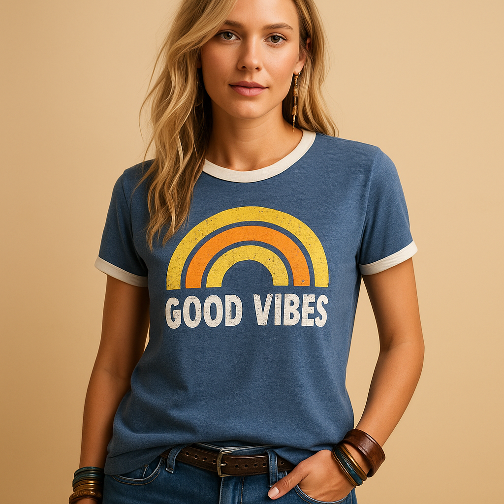 T-shirt Dames | Retro Good Vibes Print
