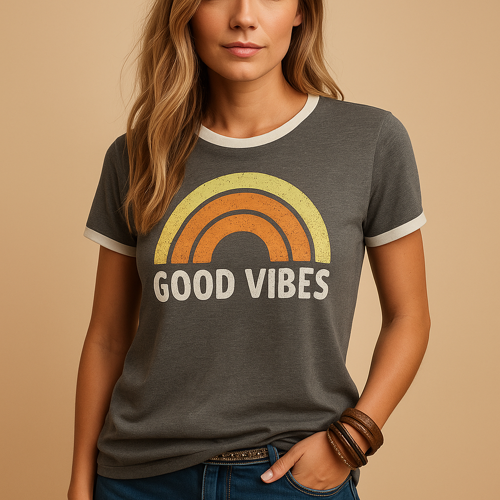 T-shirt Dames | Retro Good Vibes Print