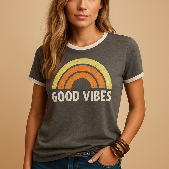 T-shirt Dames | Retro Good Vibes Print