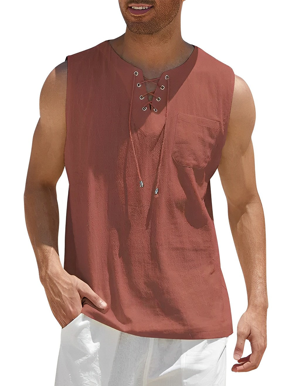 Tanktop | V-Hals Met Veter & Luchtig Draagcomfort