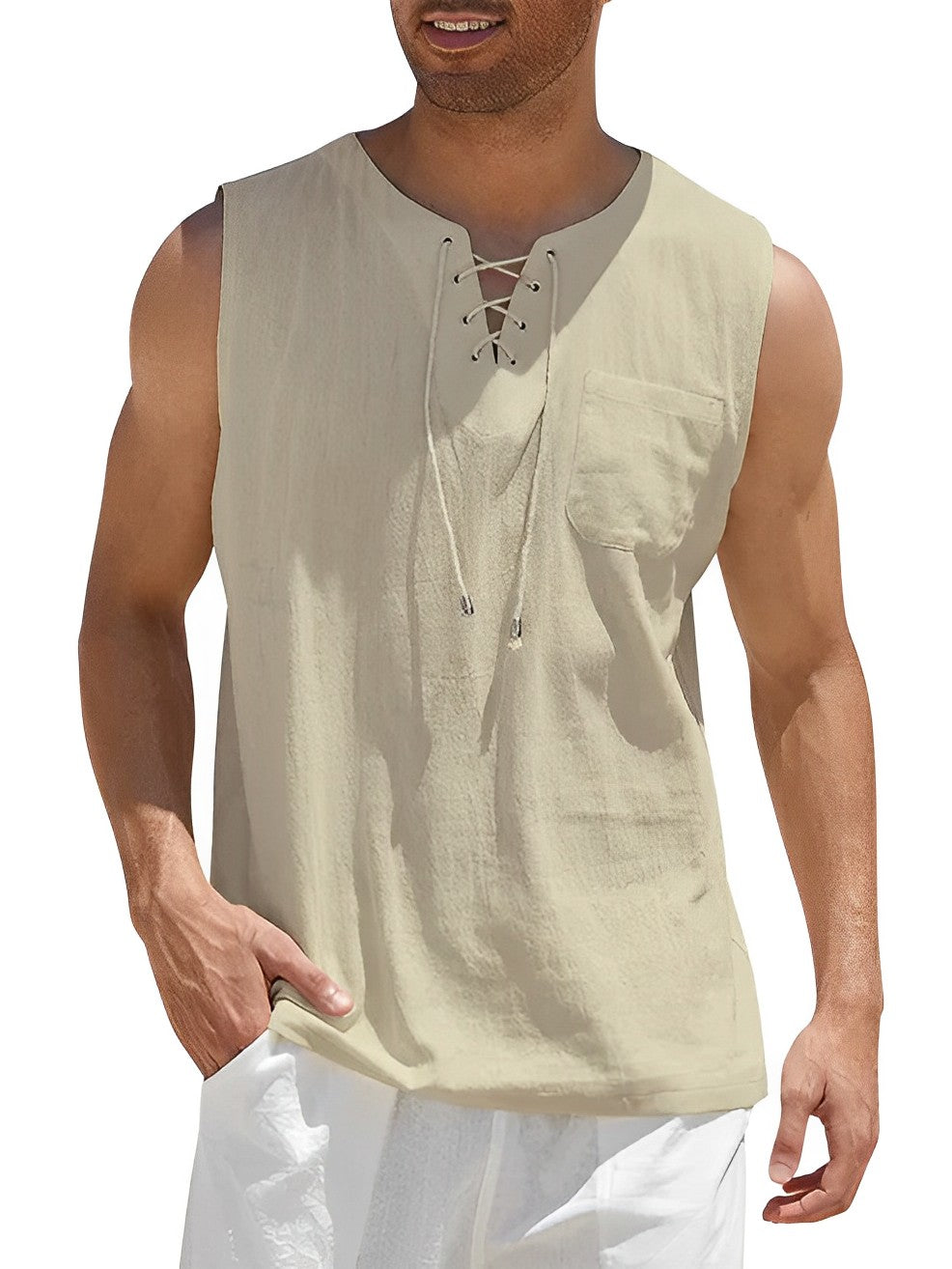 Tanktop | V-Hals Met Veter & Luchtig Draagcomfort