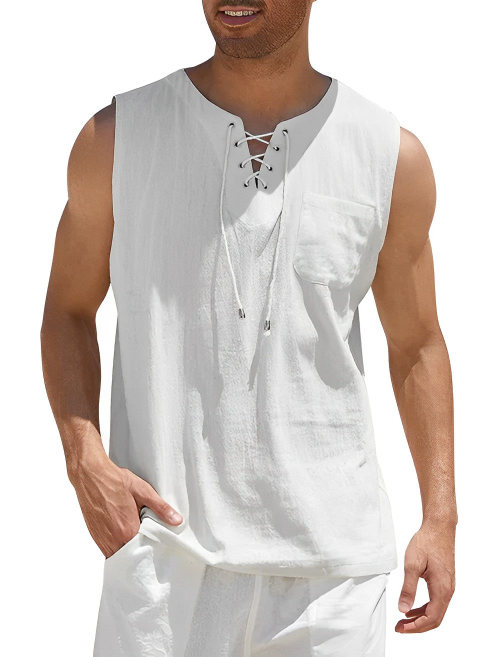 Tanktop | V-Hals Met Veter & Luchtig Draagcomfort