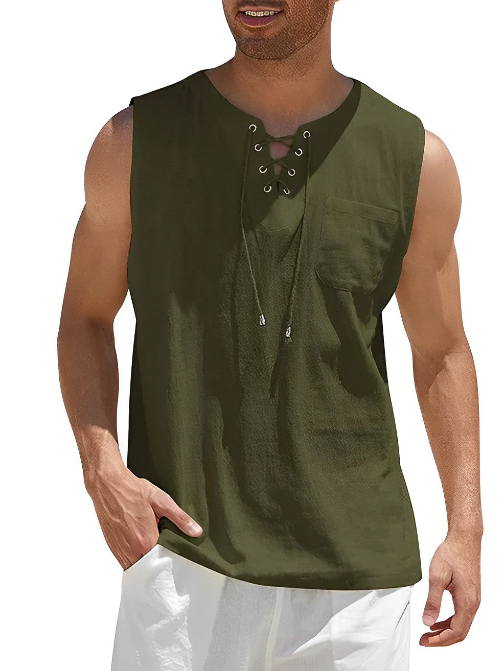 Tanktop | V-Hals Met Veter & Luchtig Draagcomfort