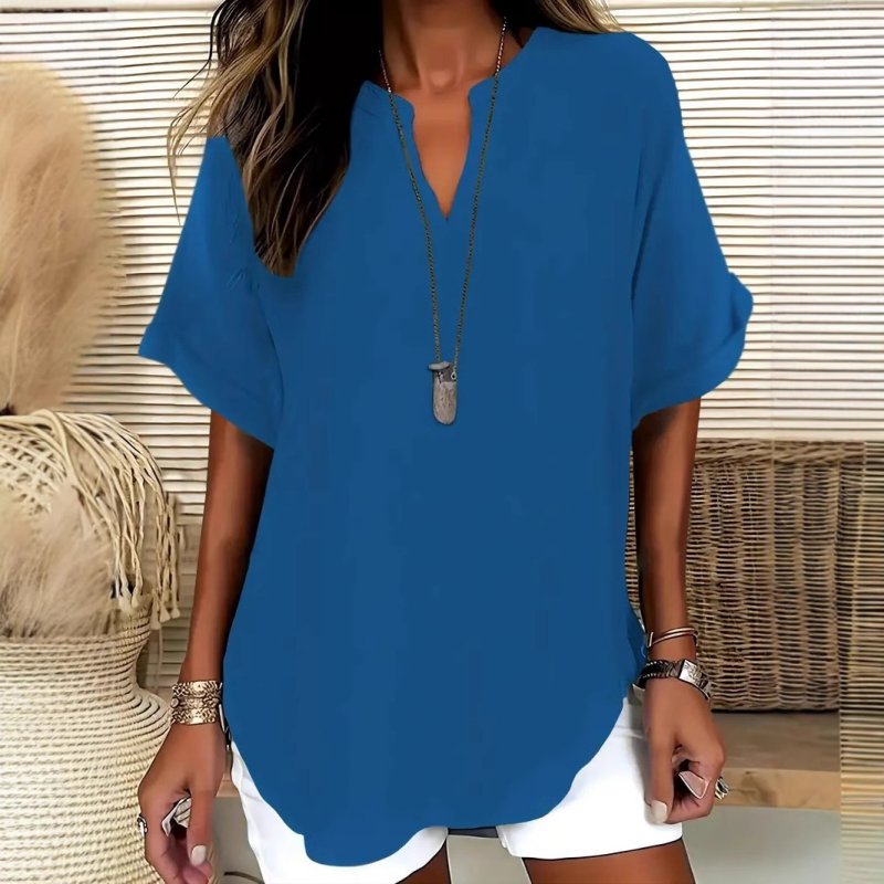 Top Blouse Dames Korte Mouw | Losvallend & Flatterende V-hals