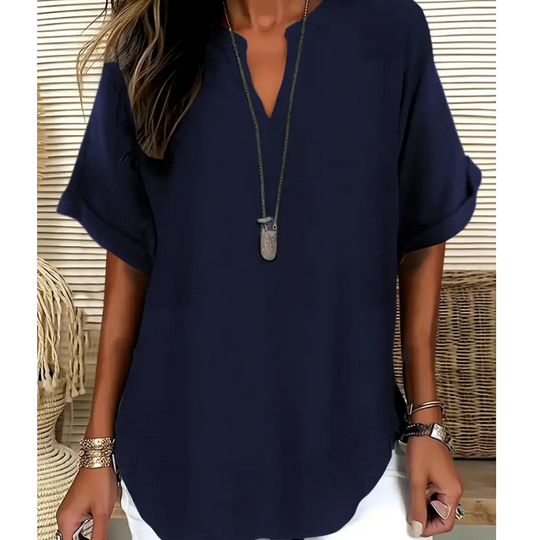 Top Blouse Dames Korte Mouw | Losvallend & Flatterende V-hals