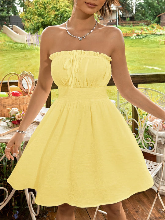Trägerloses Mini-Sommerkleid Damen mit Rüschenkante - Olivia 2