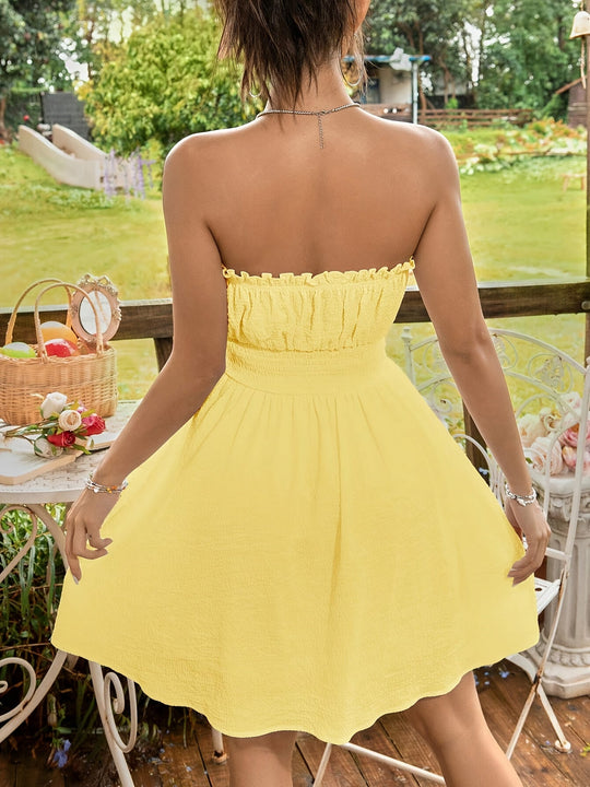 Trägerloses Mini-Sommerkleid Damen mit Rüschenkante - Olivia 3