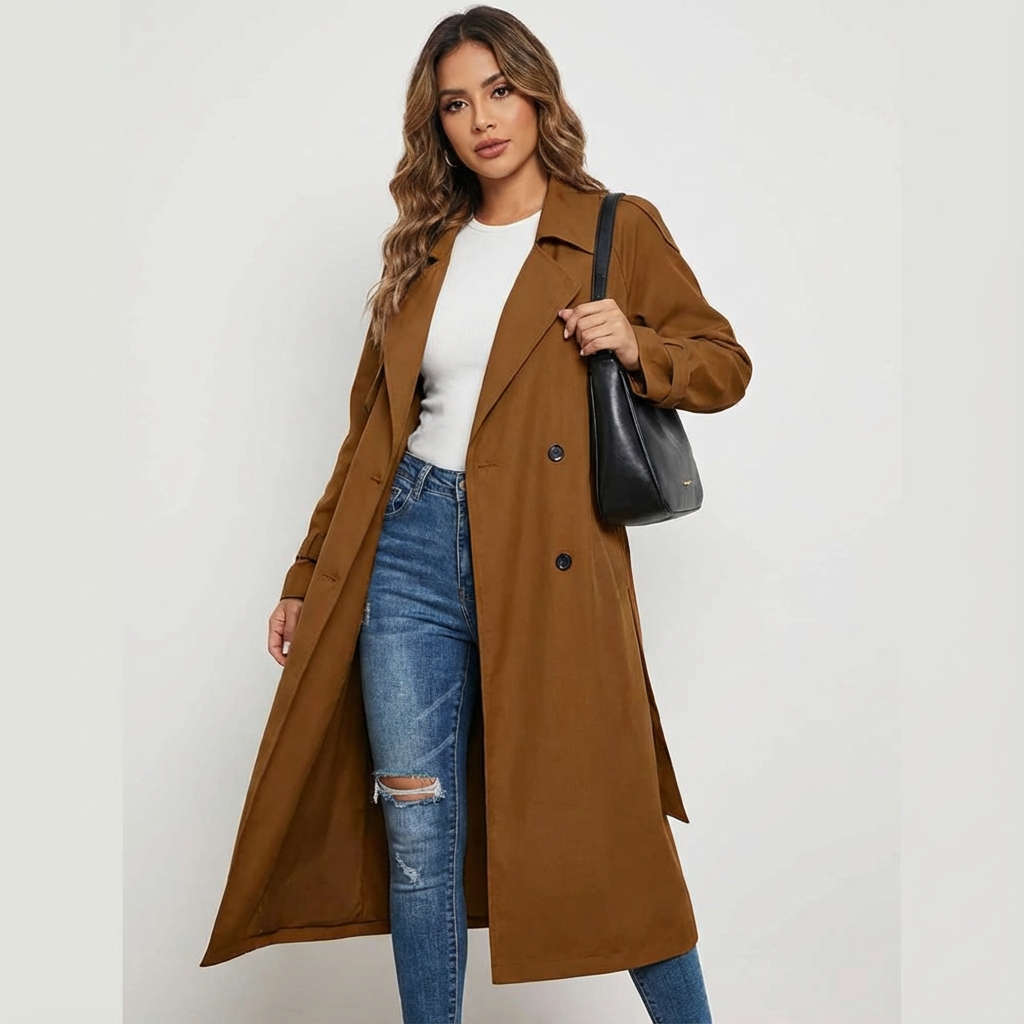 Trenchcoat Damen | Lange Passform & Verstellbarer Taillengürtel 4