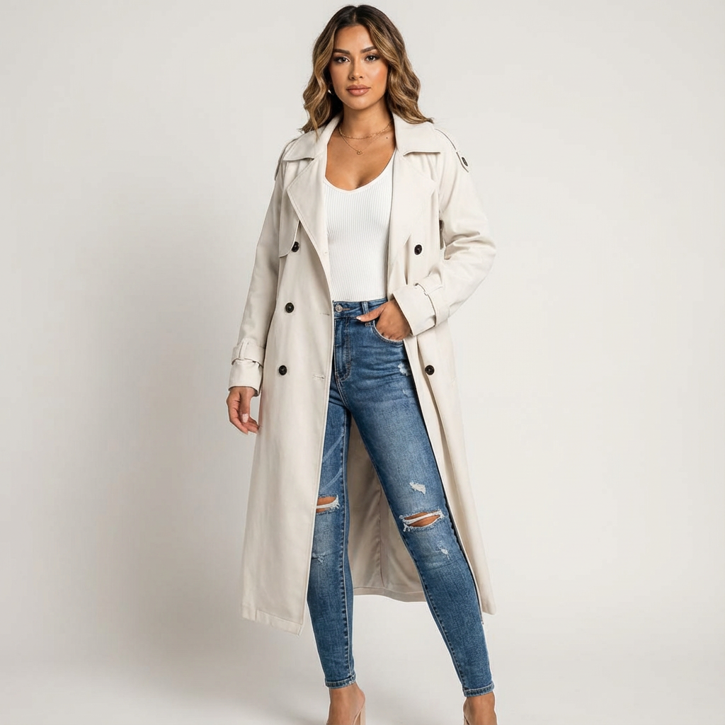 Trenchcoat Damen | Lange Passform & Verstellbarer Taillengürtel 7