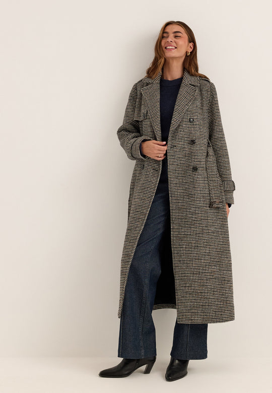 Wool Blend Trench Coat Patterned
