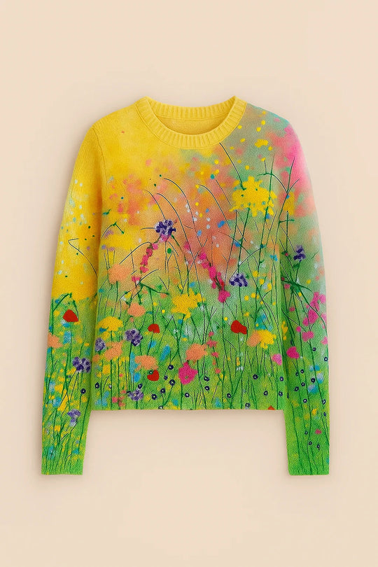 Hadrige - Gezellige trui met olieverfschilderij van bloemen 1
