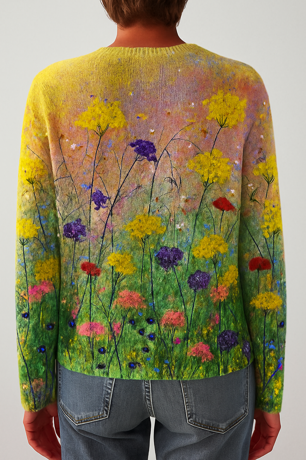 Hadrige - Gezellige trui met olieverfschilderij van bloemen 2