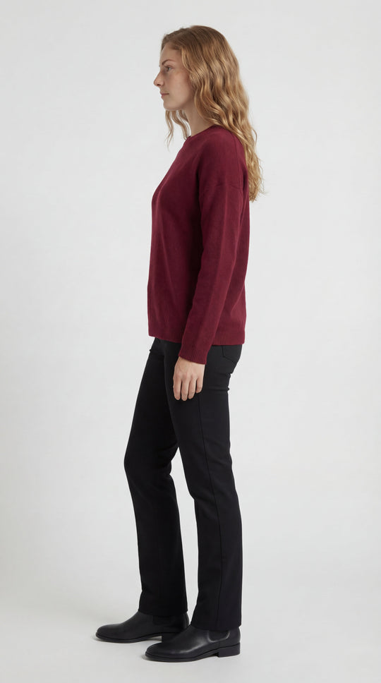 Dames Trui | Ronde Hals | Comfortabele Gebreide Pasvorm | Bordeaux Rood 1