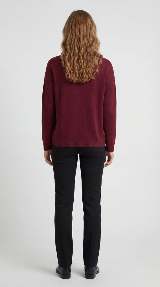 Dames Trui | Ronde Hals | Comfortabele Gebreide Pasvorm | Bordeaux Rood 2