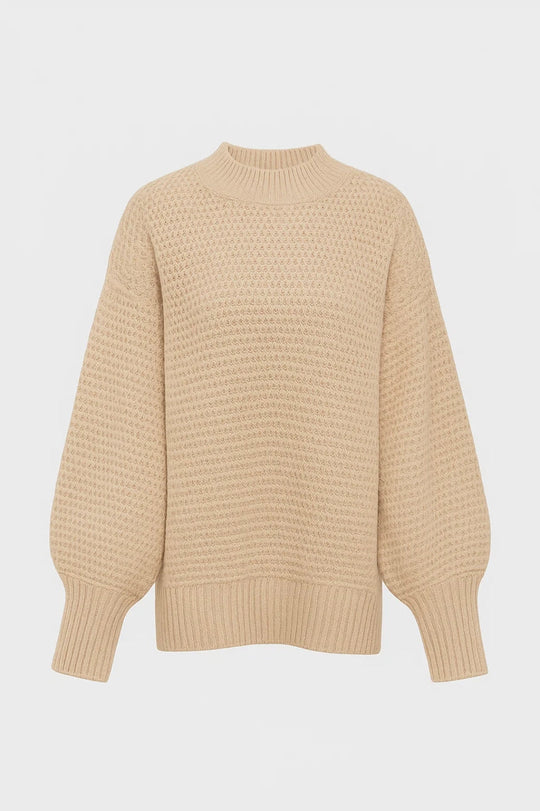 Dames Trui | Textuur Breisel | Comfortabele Pasvorm | Geribde Boorden | Beige 0