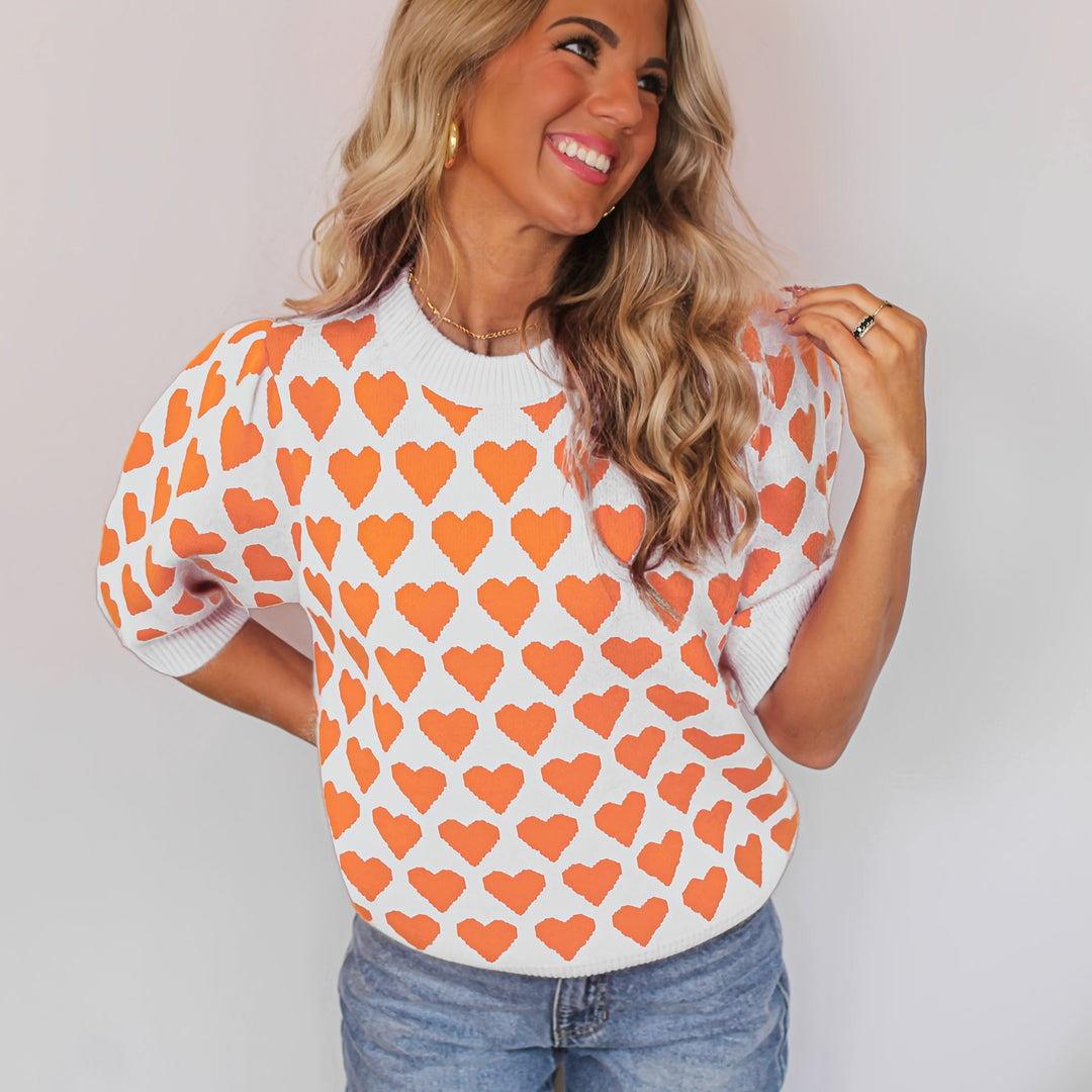 Trui – Hartprint Korte Mouwen En Comfortabele Pasvorm 0