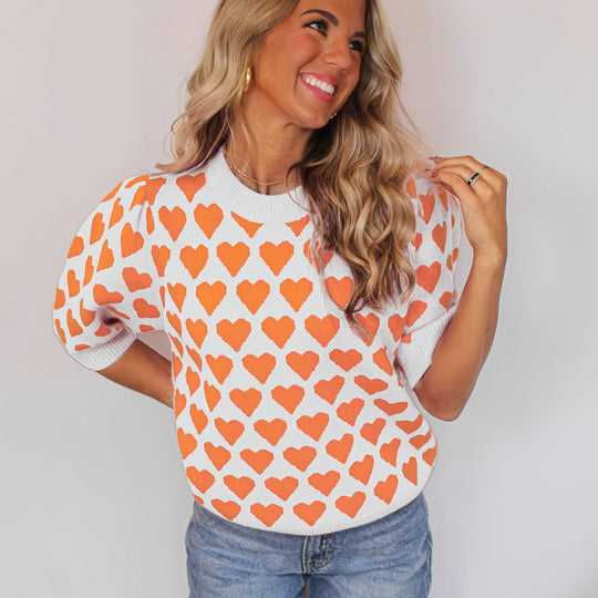 Trui – Hartprint Korte Mouwen En Comfortabele Pasvorm 0