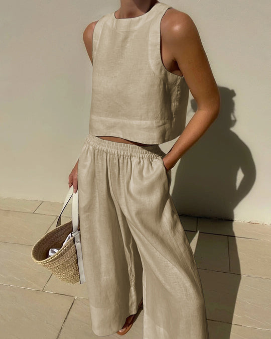 Tweedelige Set | Loungewear-set Met Crop Top en Broek met Wijde Pijpen