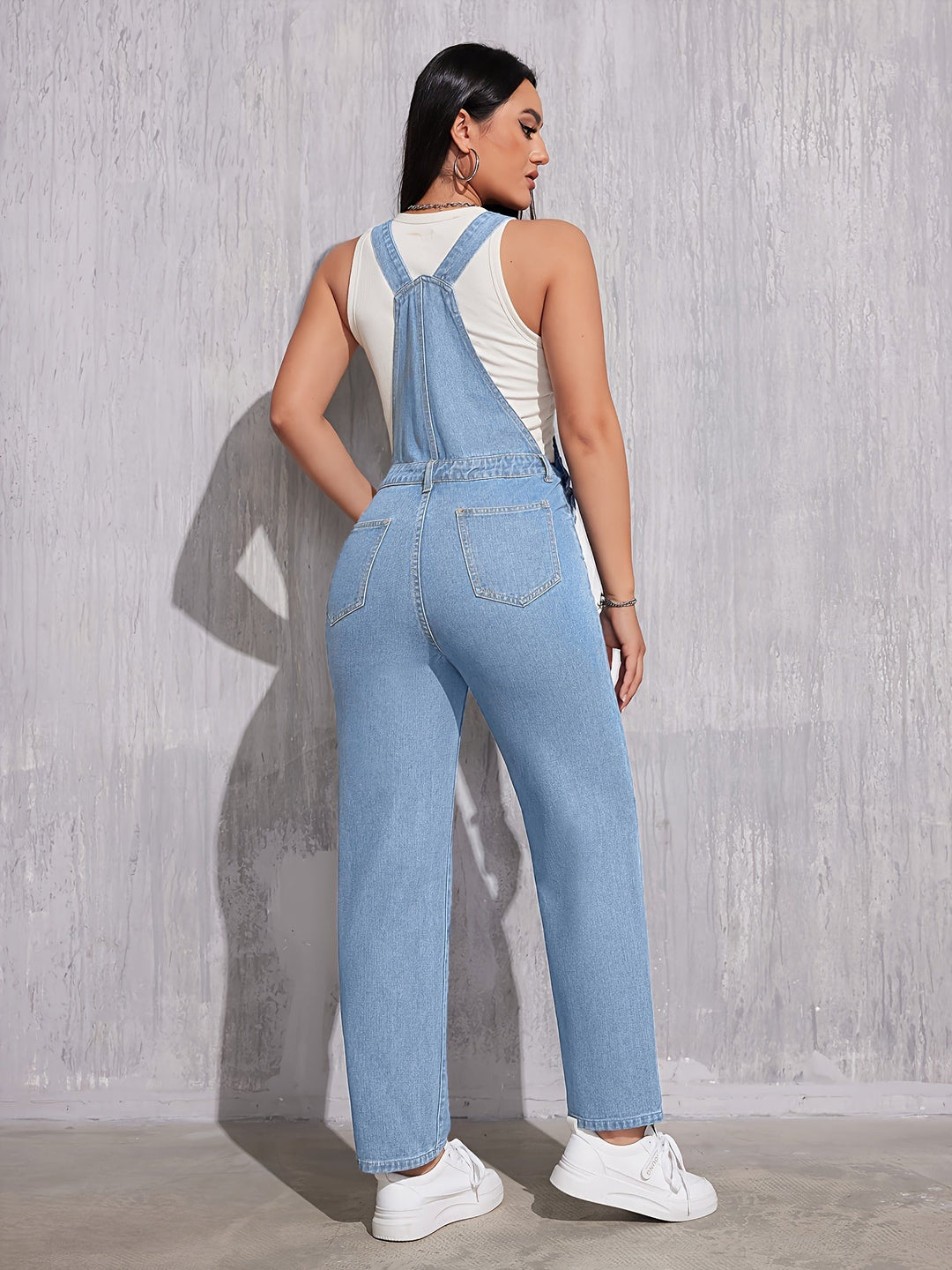 Unifarbene Jeans-Latzhose Damen Regular Fit - Evelien