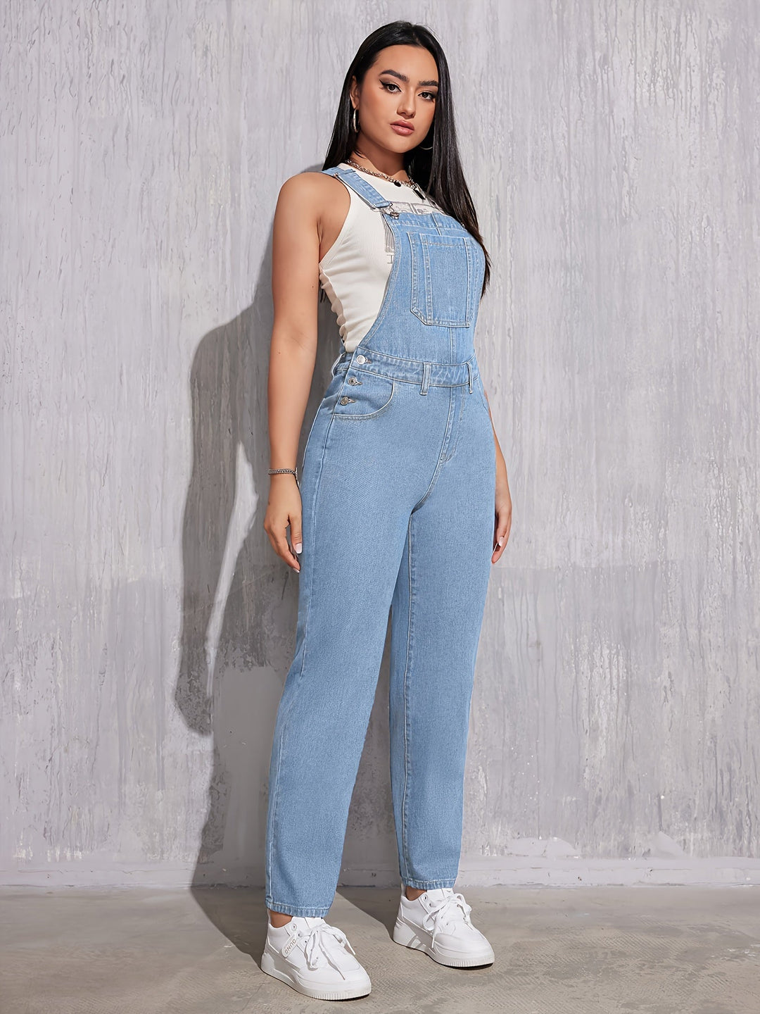 Unifarbene Jeans-Latzhose Damen Regular Fit - Evelien