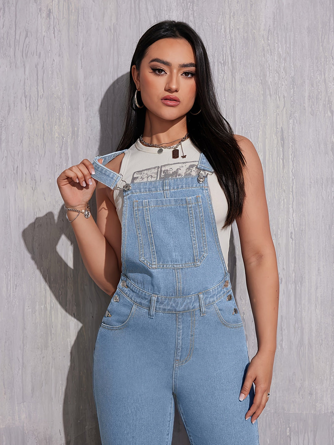 Unifarbene Jeans-Latzhose Damen Regular Fit - Evelien