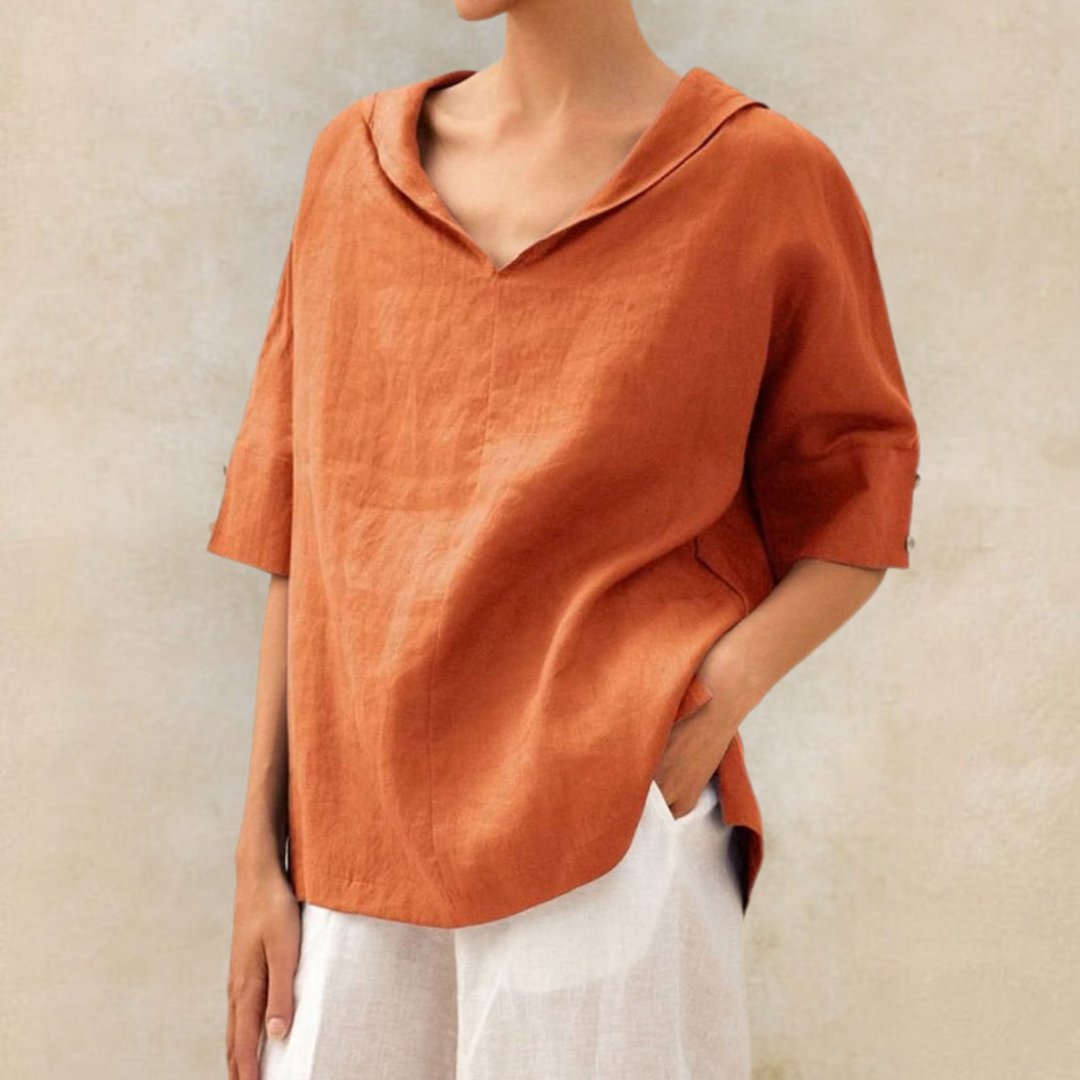 V-hals casual overhemd | Pearl