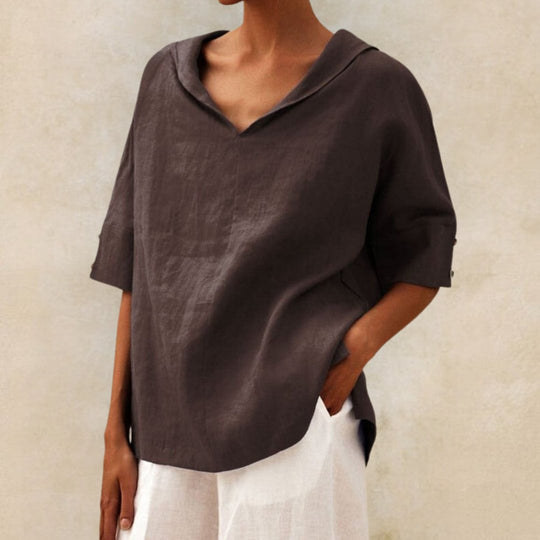 V-hals casual overhemd | Pearl