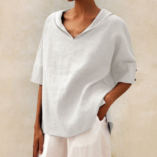 V-hals casual overhemd | Pearl