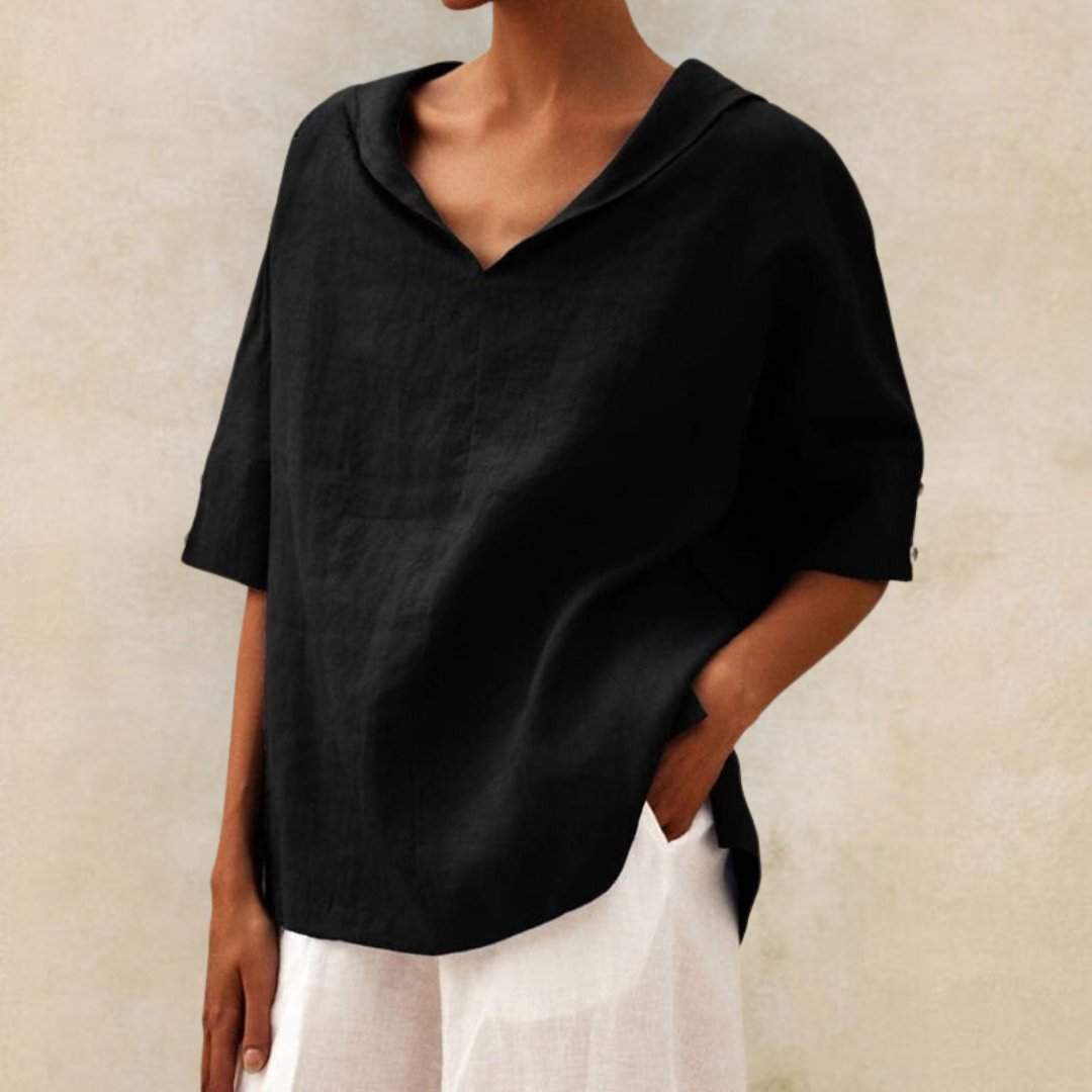 V-hals casual overhemd | Pearl