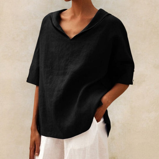 V-hals casual overhemd | Pearl