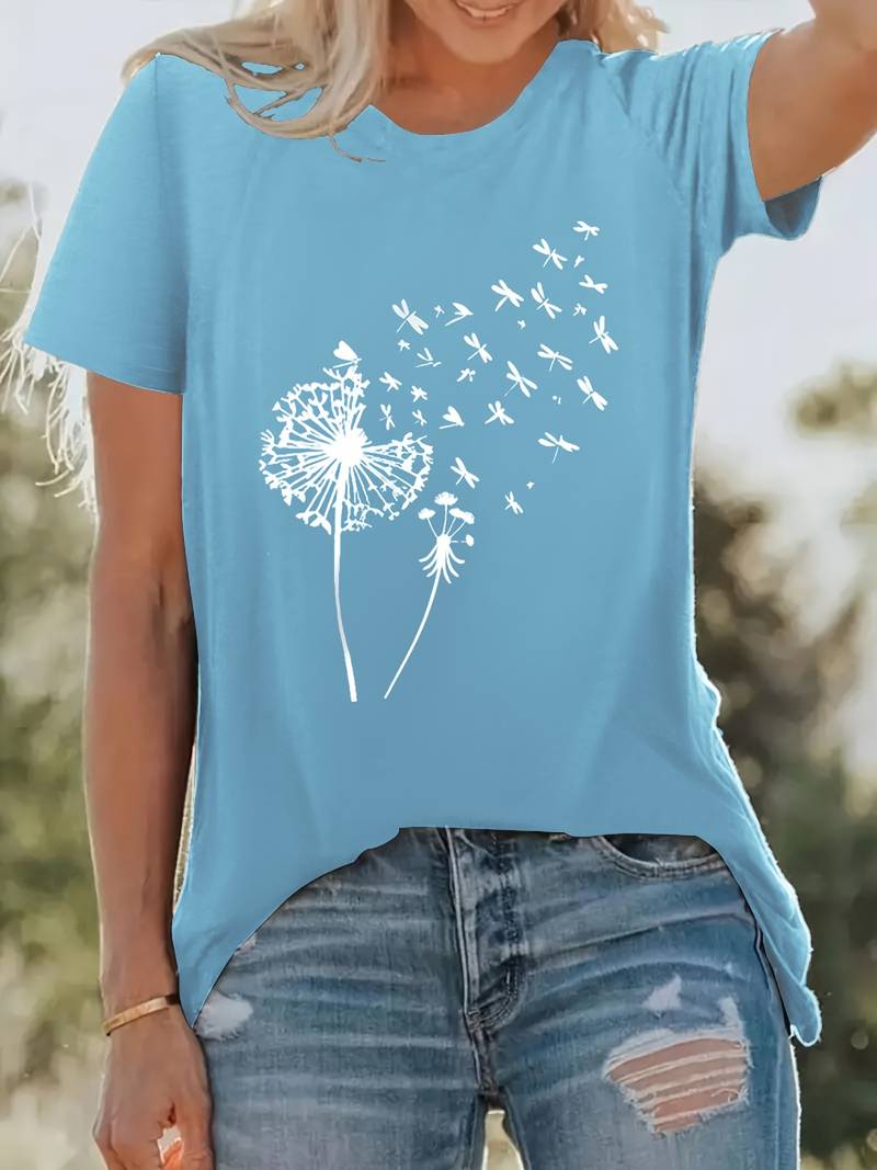 Vanessa | Casual T-shirt met grafische paardenbloemprint 0